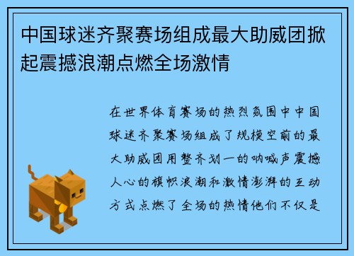 中国球迷齐聚赛场组成最大助威团掀起震撼浪潮点燃全场激情